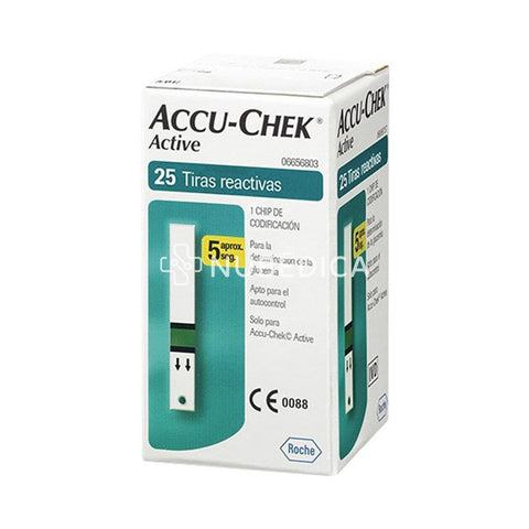 ACCU-CHEK ACTIVE, TIRAS REACTIVAS PARA LA DETERMINACION DE GLUCOSA EN SANGRE C/ 25 TIRAS - NUBÉDICA