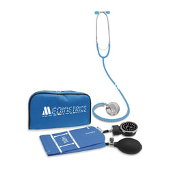BAUMANOMETRO ANEROIDE  MEDIMETRICS, CON CARATULA FLUORESCENTE COLOR AZUL, KIT INCLUYE ESTETOSCOPIO - NUBÉDICA