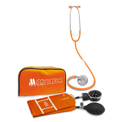 BAUMANOMETRO ANEROIDE MEDIMETRICS, CON CARATULA NEGRA COLOR NARANJA NEON, KIT INCLUYE ESTETOSCOPIO - NUBÉDICA