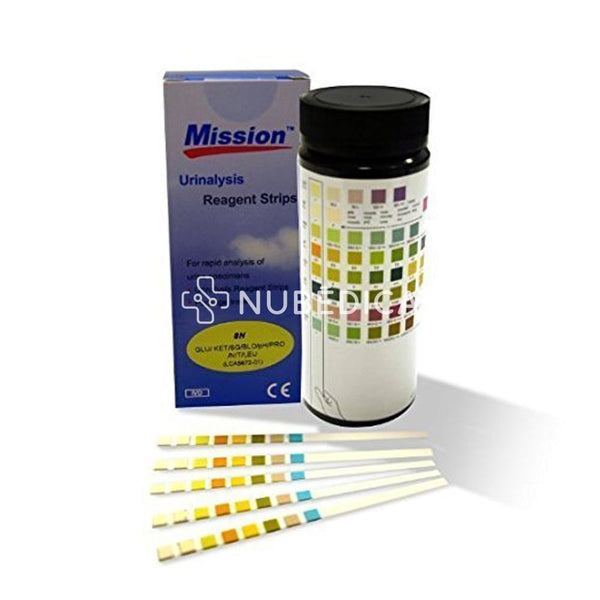 URINALYSIS, TIRAS REACTIVAS DE UROANALIS DE 10 PARAMETROS (GLU/BIL/KET/SG/BLO/PH/PRO/URO/NIT/LEU), FRASCO CON 100 PIEZAS, ACON MISSION - NUBÉDICA